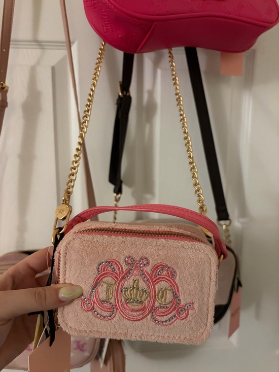 Handbags - Pink Embroidered Juicy Couture Mini Bag with Gold Chain